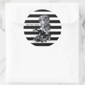 白黒シュガーストライプのスカルガール ラウンドシール (バッグ)