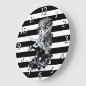 白黒シュガーストライプのスカルガール ラージ壁時計 (傾斜)