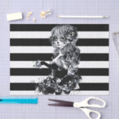 白黒シュガーストライプのスカルガール 薄葉紙 (クラフト)