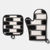 白黒シリトータータンチェック市松模様に模様 鍋つかみ&鍋敷きセット (正面)