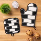 白黒シリトータータンチェック市松模様に模様 鍋つかみ&鍋敷きセット (トップダウン)