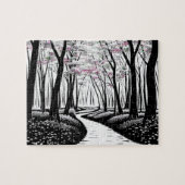 白黒シルエットの紫の森離れ ジグソーパズル (横)