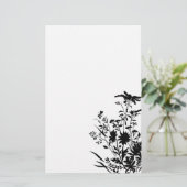 白黒シルエットの花柄の…文房具 便箋 (スタンド正面)