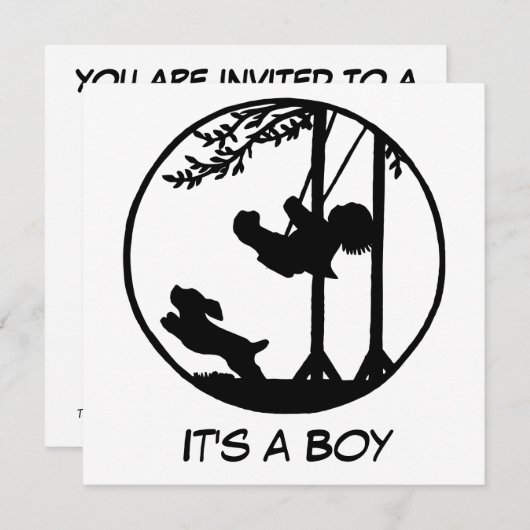 白黒シルエットの芸術のベビーシャワー 招待状 (正面/裏面)