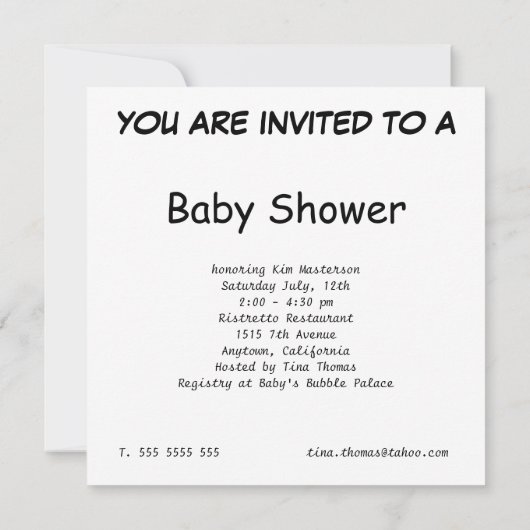 白黒シルエットの芸術のベビーシャワー 招待状 (裏面)