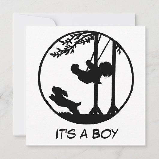 白黒シルエットの芸術のベビーシャワー 招待状 (正面)