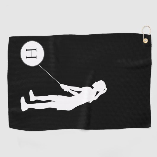 白黒シルエットガールゴルファー女子レディースゴルフ ゴルフタオル (横)