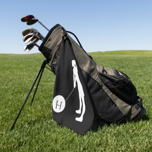 白黒シルエットガールゴルファー女子レディースゴルフ ゴルフタオル (グリーン)