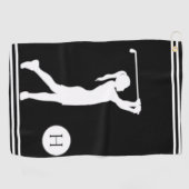 白黒シルエットガールゴルファー女性 ゴルフタオル (横)