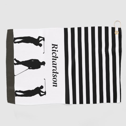 白黒シルエットゴルファーのゴルフタオル ゴルフタオル (横)