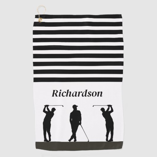 白黒シルエットゴルファーのゴルフタオル ゴルフタオル (正面)