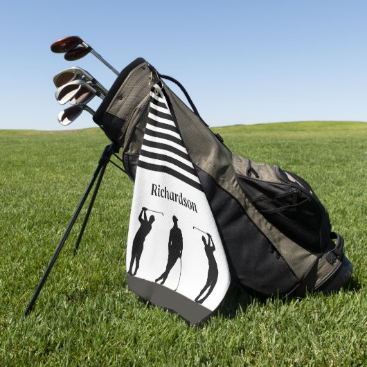 白黒シルエットゴルファーのゴルフタオル ゴルフタオル (グリーン)