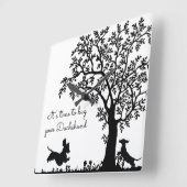 白黒シルエットダッチシュンド壁時計 スクエア壁時計 (傾斜)