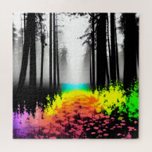 白黒シルエットフォレストとカラースプラッシュ