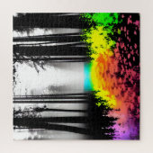 白黒シルエットフォレストとカラースプラッシュ ジグソーパズル (縦)