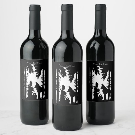 白黒シルエットライディングフードウルフ ワインラベル (ボトル)