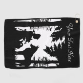 白黒シルエット乗馬フードinウッズウルフ ゴルフタオル (横)