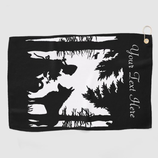 白黒シルエット乗馬フードinウッズウルフ ゴルフタオル (横)