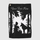 白黒シルエット乗馬フードinウッズウルフ ゴルフタオル (正面)