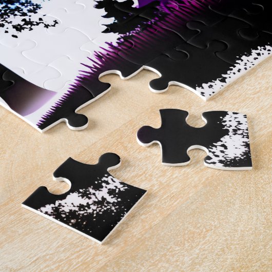 白黒シルエット抽象芸術レインボースカイ ジグソーパズル (側面)