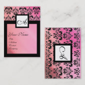 白黒シルクダマスク正方形モノグラム 名刺 (正面/裏面)