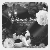 白黒シルクフローラ&レースマスカレードパーティー スクエアシール (正面)