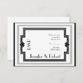 白黒シルバーアールデコフレーム応答カード 出欠カード (正面/裏面)