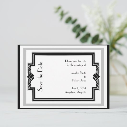 白黒シルバーアールデコフレーム日付の保存 セーブザデート (スタンド正面)