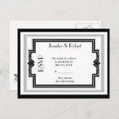 白黒シルバーアールデコフレームRSVPポストカード インビテーションポストカード (正面/裏面)