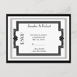 白黒シルバーアールデコフレームRSVPポストカード インビテーションポストカード
