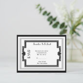 白黒シルバーアールデコフレームRSVPポストカード インビテーションポストカード (スタンド正面)