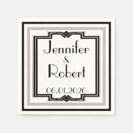 白黒シルバーアールデコフレ結婚ームズナプキン スタンダードカクテルナプキン