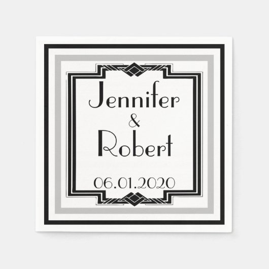 白黒シルバーアールデコフレ結婚ームズナプキン スタンダードカクテルナプキン (正面)