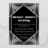 白黒シルバーエレガントアールデコマン招待状 箔シーズンカード (正面)