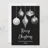 白黒シルバーオーナメントメリークリスマス シーズンカード (正面)