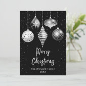 白黒シルバーオーナメントメリークリスマス シーズンカード (スタンド正面)