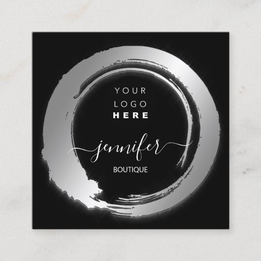 白黒シルバーカスタムQRロゴショップ スクエア名刺 (正面)