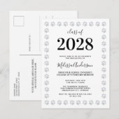 白黒シルバーグリッターポープリンツ卒業 インビテーションポストカード (正面/裏面)