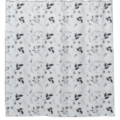 白黒シルバーグレイフローラシック シャワーカーテン (正面)