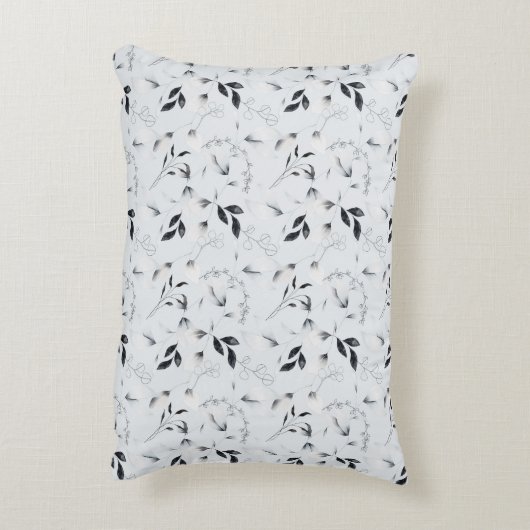 白黒シルバーグレーフローラ葉 アクセントクッション (裏面(縦))