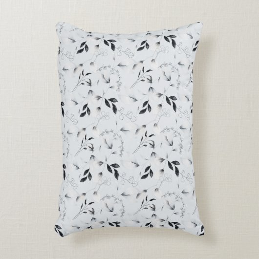 白黒シルバーグレーフローラ葉 アクセントクッション (正面(垂直))