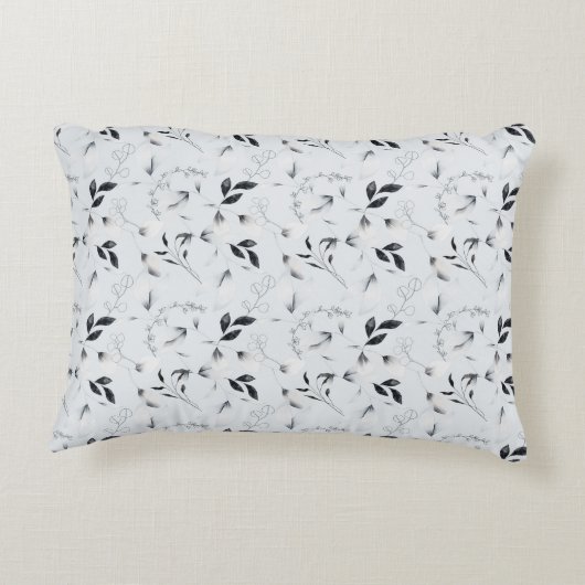 白黒シルバーグレーフローラ葉 アクセントクッション (裏面)