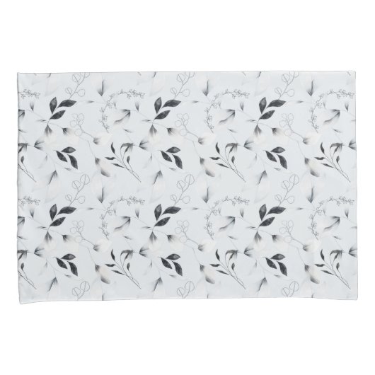 白黒シルバーグレーフローラ葉 枕カバー (正面右)