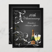 白黒シルバーシャンパン記念日パーティー 招待状 (正面/裏面)