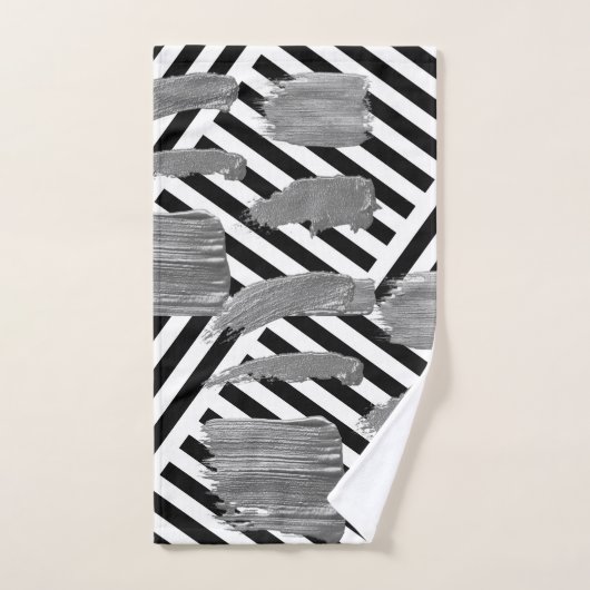 白黒シルバーストライプバスルーム用タオルのセット バスタオルセット (ハンドタオル)