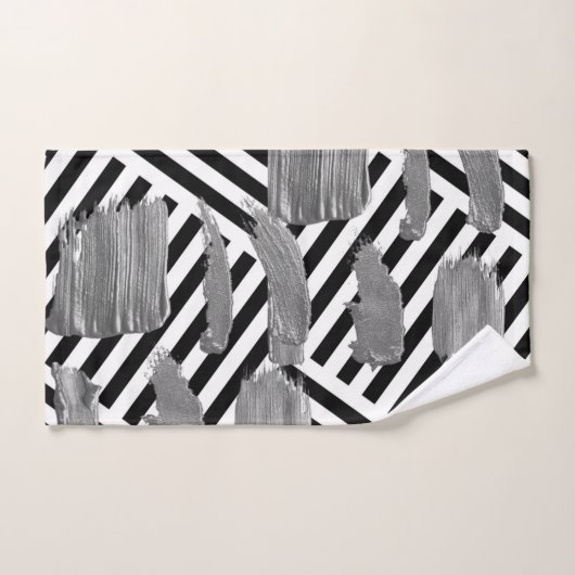 白黒シルバーストライプバスルーム用タオルのセット バスタオルセット (ハンドタオル)