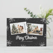 白黒シルバースノーフレークフォトクリスマスカード シーズンカード (スタンド正面)