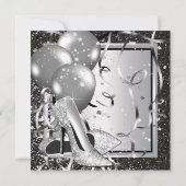 白黒シルバーハイヒールウーマンバースデーパーティー 招待状 (裏面)