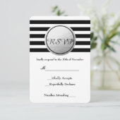 白黒シルバーフォイルストライプのサークルRSVPカード 出欠カード (スタンド正面)