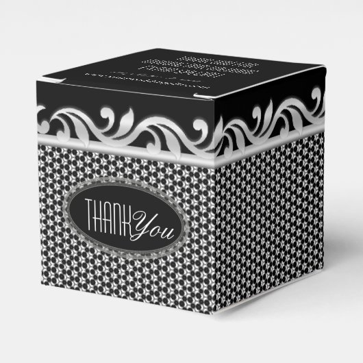 白黒シルバーフルーア結婚ズサンキューパーティー フェイバーボックス (正面サイド)